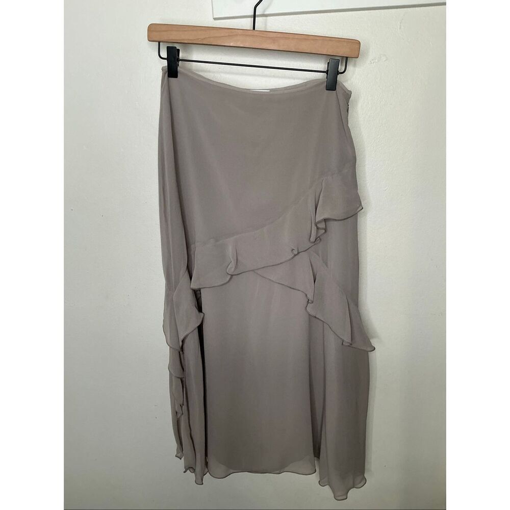 Wilfred Vineyard Chiffon Ruffle Midi Skirt | 4 in Grey